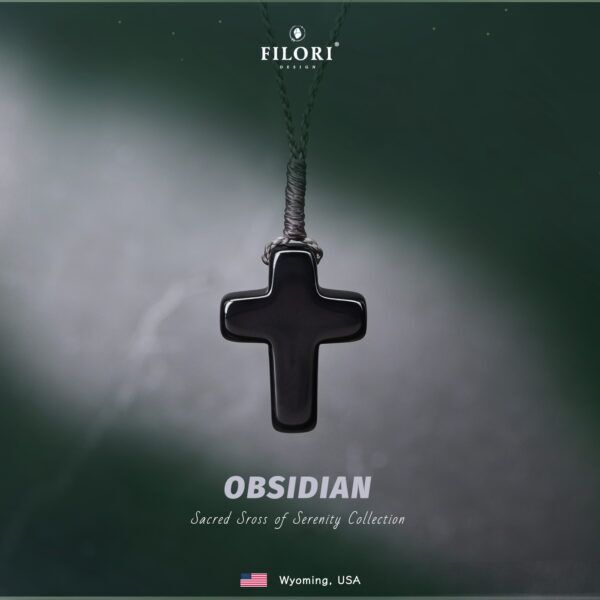 Sacred Cross of Serenity Necklace · Natural Obsidian